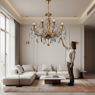 Lustre design en plaqué or Lustres Plafonnier Luminaires en cristal