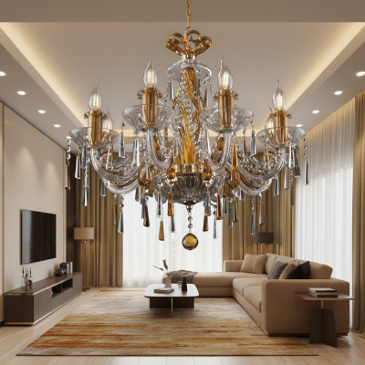 Lustre design en plaqué or Lustres Plafonnier Luminaires en cristal