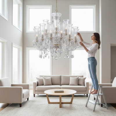 XXL Lampe 24x Lustre Palace Villa D'Este Lumières Lampe en Cristal Lustre