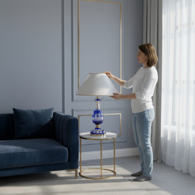 Lampe de table ancienne avec cristaux