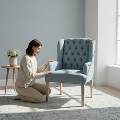 Chaise Chesterfield bleue Mobilier d'hôtel Siège Fauteuil Rembourrage Inclinable