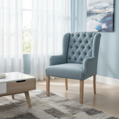 Fauteuil Chesterfield bleu de la salle à manger, lot de 8 chaises avec accoudoirs.