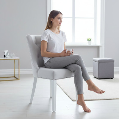 Chaises de designer grises Chesterfield, design de fauteuils rembourrés - ensemble de 4.