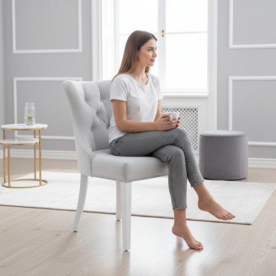 Gris Chesterfield Groupe de sièges Salle à manger moderne Chaises rembourrées Sièges de luxe