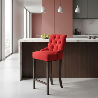 Chaises de bar Chesterfield rouge Designer Tabouret Ensemble de 4 chaises en bois massif Rembourrage