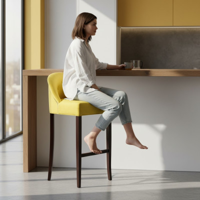 Tabouret de bar Chesterfield jaune moderne, siège unique, meuble de salon de luxe.
