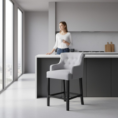 Tabourets de bar gris Ensemble de 2 Chaises de bar Chaises Chesterfield Bar Designer Suite