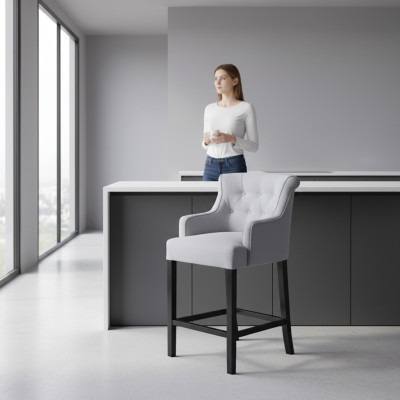 Tabouret de bar gris Chaise de bar Chaise de designer Tissu de conception Chaises de salon Ensemble de 8
