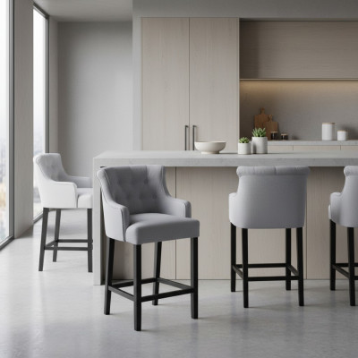 Tabouret de bar gris Chaise de bar Chaise de designer Tissu de conception Chaises de salon Ensemble de 8