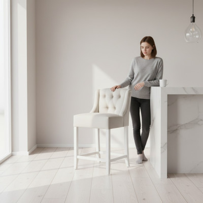 Tabouret de bar Chesterfield gris clair designer siège luxueux fauteuil une place.