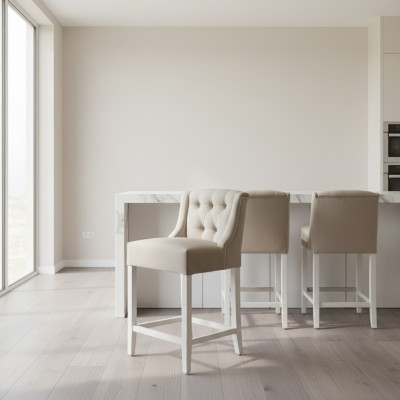 Tabouret de bar Chesterfield gris clair designer siège luxueux fauteuil une place.