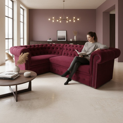 Sofa d'angle Chesterfield Canapé d'angle Suite d'angle en velours Sièges Canapés d'angle