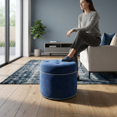 Chesterfield Pouf Repose-Pieds en Textile Tabouret Rond Tabouret Rembourré Siège Nouveau