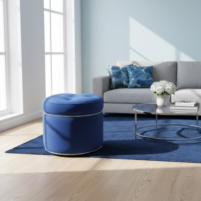 Chesterfield Pouf Repose-Pieds en Textile Tabouret Rond Tabouret Rembourré Siège Nouveau