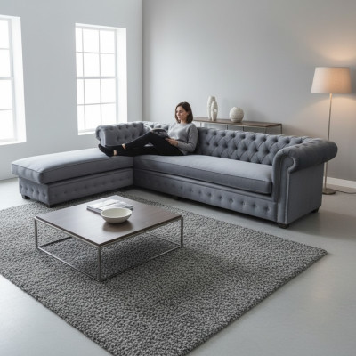 Canapé d'angle en velours Chesterfield en tissu Canapé d'angle Rembourrage de canapé Ensemble d'angle