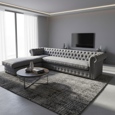 Canapé d'angle en velours Chesterfield en tissu Canapé d'angle Rembourrage de canapé Ensemble d'angle