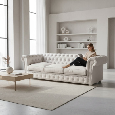 Chesterfield canapé trois places Revêtement de canapé Conception de canapé en cuir Canapés 3 places