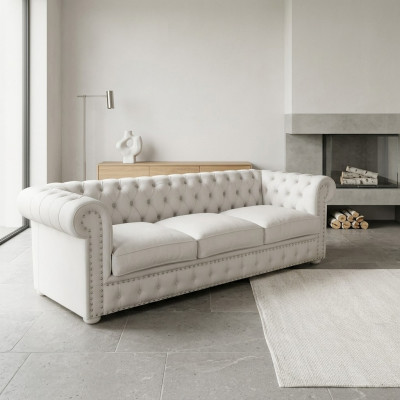 Chesterfield canapé trois places Revêtement de canapé Conception de canapé en cuir Canapés 3 places