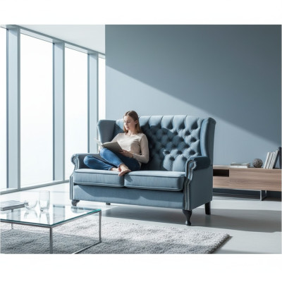 Canapé 2 places Chesterfield Design Tissu canapé de luxe Canapés Fauteuils à oreilles