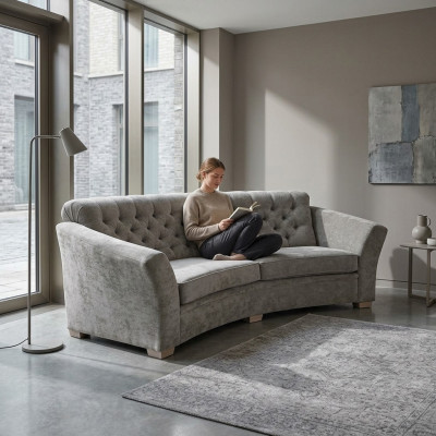 Trois places Demi-cercle Canapé Chesterfield Tissu Canapé Canapés Beige