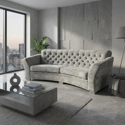 Trois places Demi-cercle Canapé Chesterfield Tissu Canapé Canapés Beige