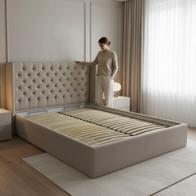 Chesterfield Lit Rembourrage Double Décoratif pour Hôtel Chambres à Coucher 180x200cm.