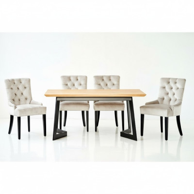Table à manger en bois brun avec cadre en métal x6 Chaises Chesterfield de designer ensemble de 7 pièces luxueux.