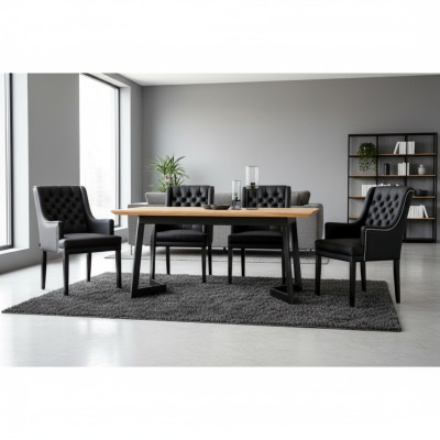 Table à manger design 4 fauteuils Chesterfield Ensemble de sièges de chaises