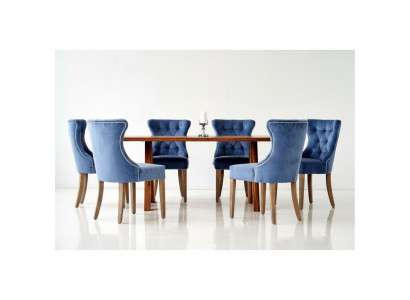 Table en bois rectangulaire designer x6 Chesterfield Bleu et chaises 7pcs. Ensemble de salle à manger