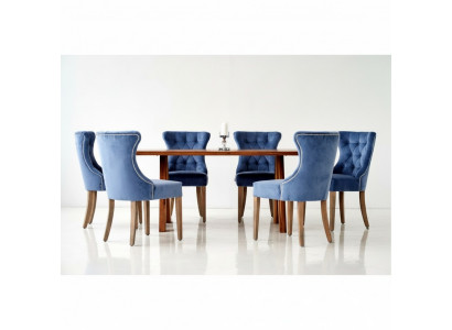 Table en bois rectangulaire designer x6 Chesterfield Bleu et chaises 7pcs. Ensemble de salle à manger
