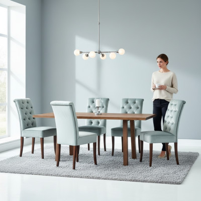 Ensemble de salle à manger Chesterfield moderne Table à manger luxueuse x6 chaises Chesterfield