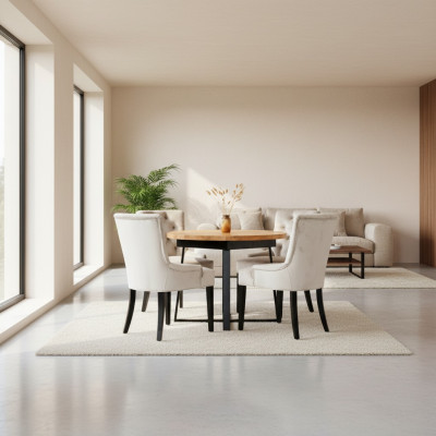 Ensemble de salle à manger Table + 4 chaises Chesterfield en bois avec siège rembourré suite