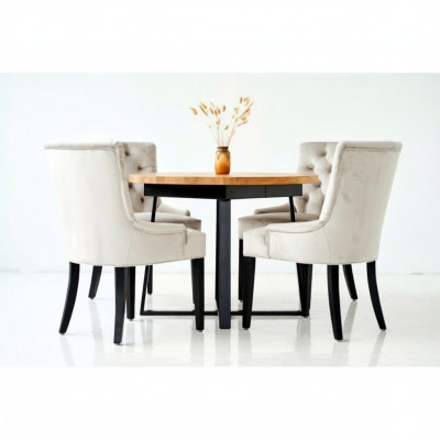 Ensemble de salle à manger Table + 4 chaises Chesterfield en bois avec siège rembourré suite