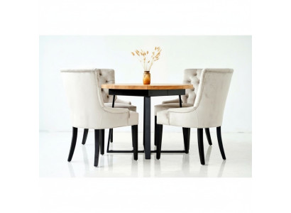 Ensemble de salle à manger Table + 4 chaises Chesterfield en bois avec siège rembourré suite
