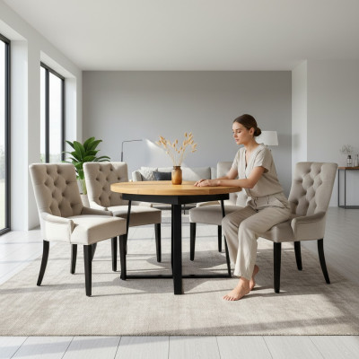 Conception Table de salle à manger + Groupe de sièges de 6 fauteuils Chesterfield