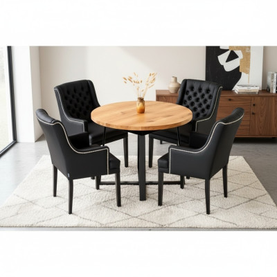 Ensemble de salle à manger Table + 4 chaises Chesterfield Chaise en bois Siège rembourré Suite
