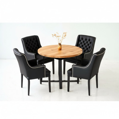 Ensemble de salle à manger Table + 4 chaises Chesterfield Chaise en bois Siège rembourré Suite