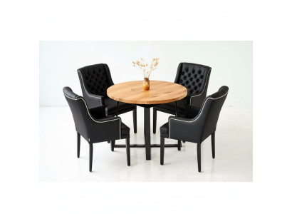 Ensemble de salle à manger Table + 4 chaises Chesterfield Chaise en bois Siège rembourré Suite