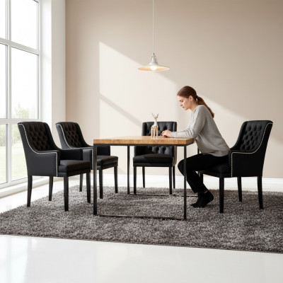 Table à manger + 4 chaises Chesterfield de luxe Groupe de salle à manger 5 pièces.