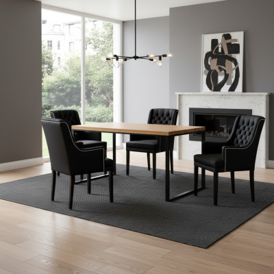 Table à manger + 4 chaises Chesterfield de luxe Groupe de salle à manger 5 pièces.