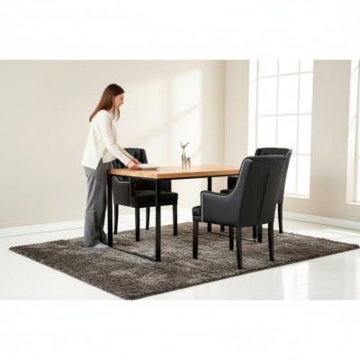 Cadre en métal marron Table de salle à manger Designer x6 7 pièces de chaises rembourrées Chesterfield. ensemble