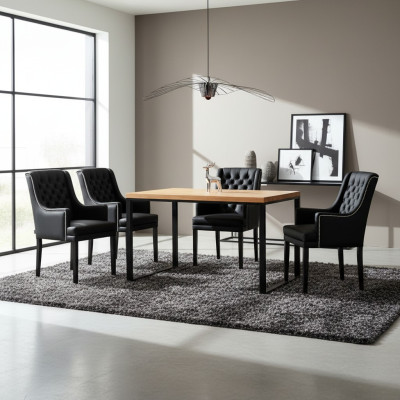Cadre en métal marron Table de salle à manger Designer x6 7 pièces de chaises rembourrées Chesterfield. ensemble
