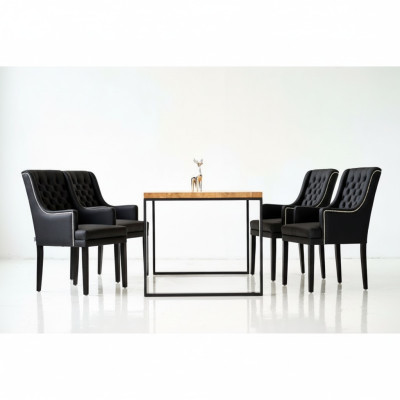 Cadre en métal marron Table de salle à manger Designer x6 7 pièces de chaises rembourrées Chesterfield. ensemble