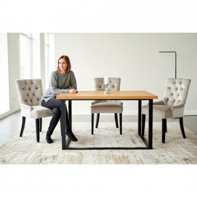 Salle à manger Chaise Table + 4 chaises Chesterfield Ensemble de groupe Rembourrage