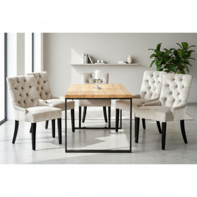 Salle à manger Chaise Table + 4 chaises Chesterfield Ensemble de groupe Rembourrage