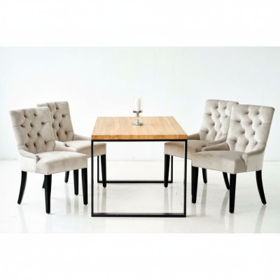 Salle à manger Chaise Table + 4 chaises Chesterfield Ensemble de groupe Rembourrage