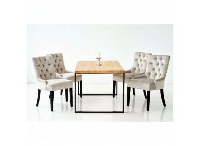 Salle à manger Chaise Table + 4 chaises Chesterfield Ensemble de groupe Rembourrage