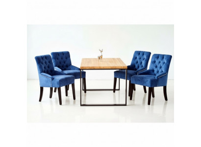 Table à manger en bois moderne + 6 chaises Chesterfield Groupe de salle à manger 7 pièces.