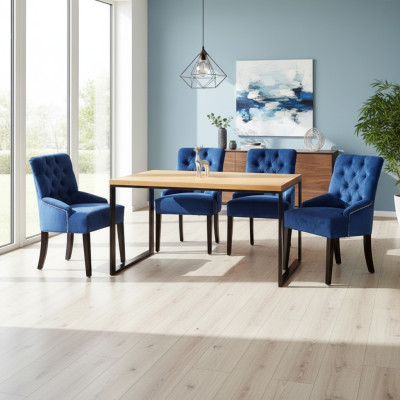 Ensemble de salle à manger moderne Ensemble de table en bois design avec chaises bleues et Chesterfield