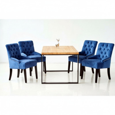 Ensemble de salle à manger moderne Ensemble de table en bois design avec chaises bleues et Chesterfield